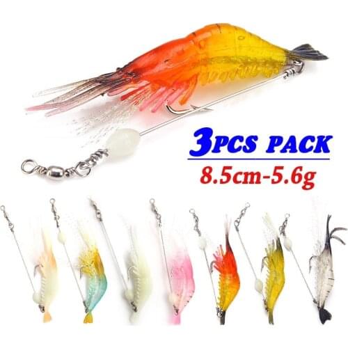 3PCS Simulation Shrimp Soft Fishing Lures Artificial Silicone Fake Bait Lure Sinking Swimbait Fishing Tackle 8.5cm-5.6g