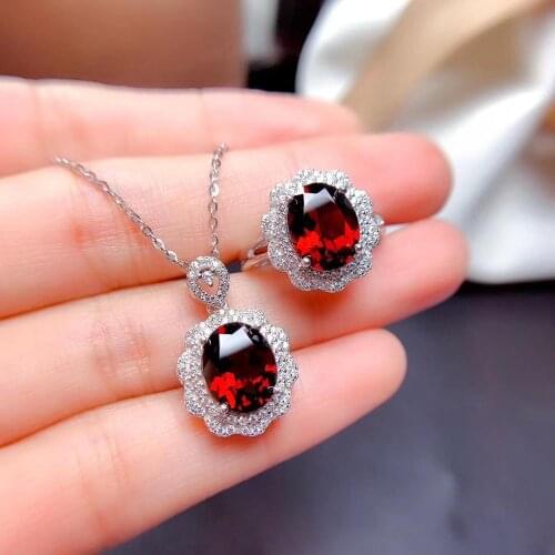 New Arrival Natural Real Garnet Jewelry set Natural And Real Garnet Set 925 sterling silver Fine jewelry 1pc ring,1pc Pendant