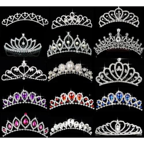 Princess Crown for Girls Birthday Party Show Crown Tiara Diadem Silver color Crystal Floral Wedding Bridal Hair Head Accessories