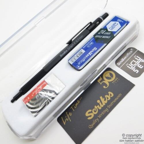 Scrikss Graph-x Matte Black 3'lü 0.7mm Student Set Boxed-İsme Special-Tip Pen + Eraser + a Box End
