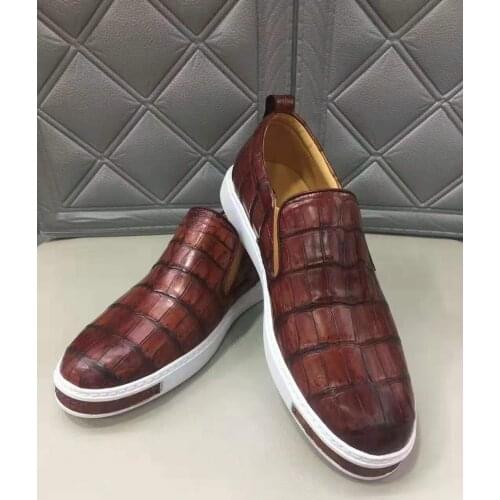 100% real genuine crocodile skin men fashion shoe with genuine cowhide skin lining leisure men shoe tan color crocodile leather