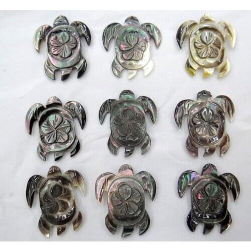 Natural Quartz crystal Abalone Shell carved the of tortoise pendant for diy Jewelry making necklace Accessories 6PCS A1