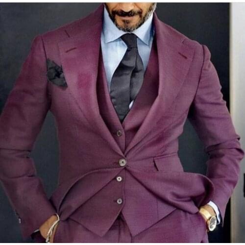 New Arrival Costume Homme Grape Purple Mens 3 Pieces Wedding Suits Men Groom Suit One Button Jacket (Blazer+Pants+Vest+Tie)