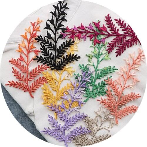 New Arrival Colorful Embroidered Green Leaf Patch for Clothing Accessories Diy Decorative Sew on Patch Vintage Leaves Applique