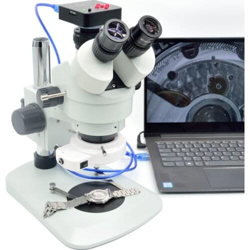 FYSCOPE New 38MP HDMI 60FPS Camera 7X-45X Pillar Sector Base Simul Focal Trinocular Stereo Zoom Microscope +144led