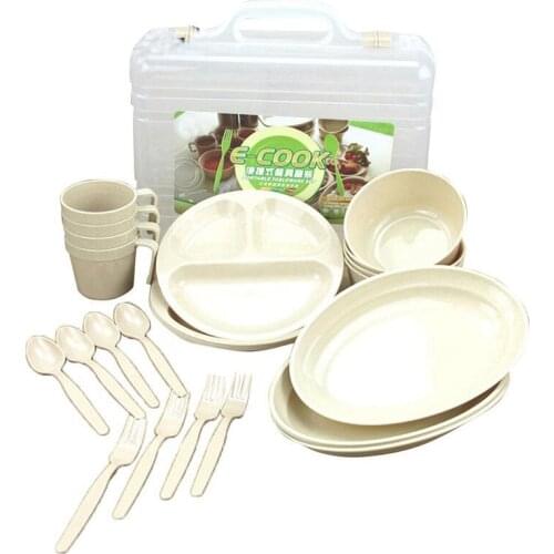 Outdoor Picnic Barbecue Portable Plastic Tableware Set Bowl Dish Cup Set Combination