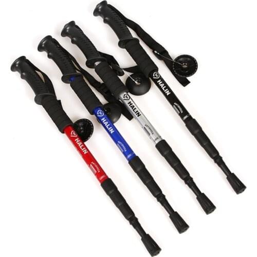 Outdoor Telescopic Alloy Hiking Walking Stick Pole Alpenstock 4 Sections