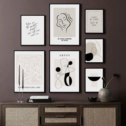 Boho Abstract Shape Poster Palm Women Nordic Painting Artwork Canvas Print Motivational Text Picture Room Wall Art Decoration