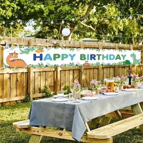 Happy Birthday Holiday Party Supplies Photography Decoration Cute Dinosaur Animation Background Banner Couplet Garden Railing