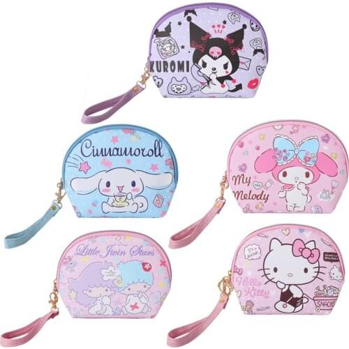 Sanrio Hello Kitty card holder pu zipper coin purse Melody cosmetic bag storage bag hand carry key coin purse storage bag