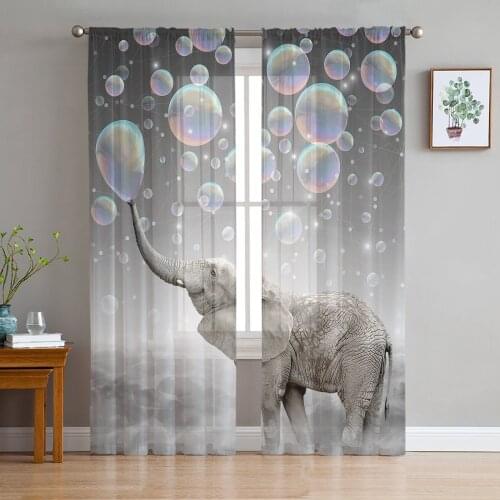 Cute Animal Elephant Bubble Print Sheer Window Panel Curtains Room for Living Room Bedroom Kitchen Room Chiffon Tulle Curtains