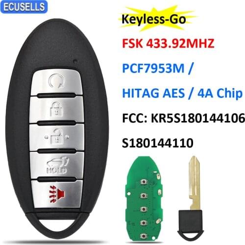 Keyless-Go Smart Remote Car Key FSK 433.92Mhz PCF7953M / HITAG AES / 4A Chip For Nissan Rogue FCC ID: KR5S180144106 / S180144110