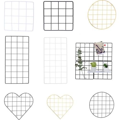 Modern Home Wall Decoration Iron Grid Nordic Art Photo Displaying Frame Party Metal Shelf Mesh Postcards DIY Racks