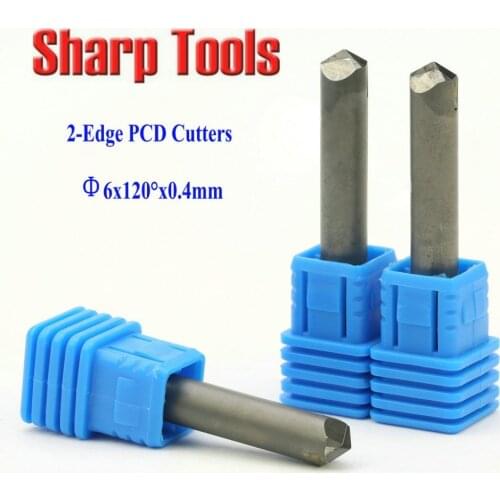 V CNC Cutter Engraving Diamond Router Bits for Stone Granite, 2-Edge PCD CNC Mill Tools Milling Cutter Set, 120 Degree 6x0.4MM