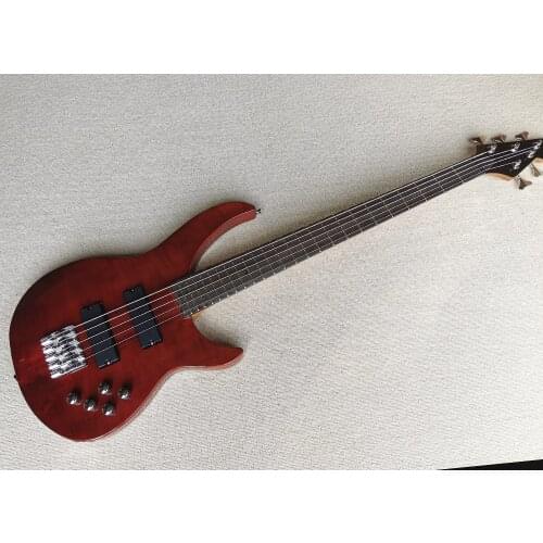 In Stock-5 Strings Fretless Neck-thru-body Electric Bass Guitar with Active Circuit,Flame Maple Veneer