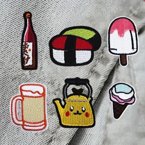 Donut Ice Cream Sushi Bottle Hamburger Patch Badges Embroidered Applique Sewing Clothes Stickers Garment Apparel Accessories