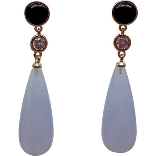 Y·YING Natural Teardrop Chalcedony Onyx Stud Earrings office style for women