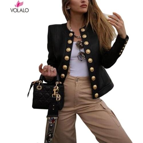 Women Buttons Blazers Leather Long Sleeve Biker Casual Short Coat Top Ladies Autumn Winter Streetwear Fashion Female Outwear New