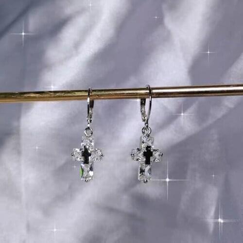 Crystal Women Jewelry Cross Woman Earring Hoop Earrings 2021 Trend Ear Clips Gothic Punk Cute Goth Fashion Accessories