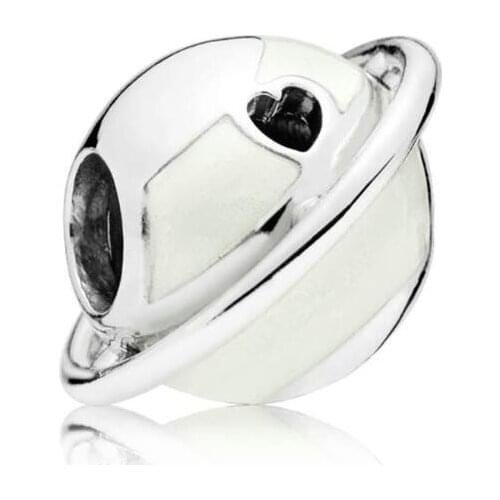 Genuine 925 Sterling Silver Bead Planet Of Love Charm, Silver Enamel Charm Bead Fit Women Pan Bracelet & Necklace Diy Jewel