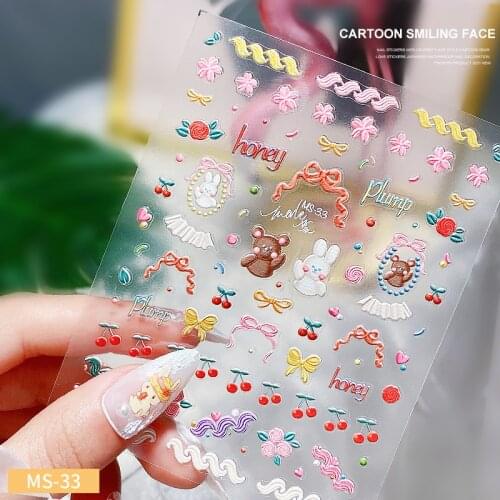 1Pc Relief Biscuit Nail Stickers Decals Cute Food 3D Wraps Colorful Foil Decals For Acrylic Fingernail UV Polish Nail Stickers