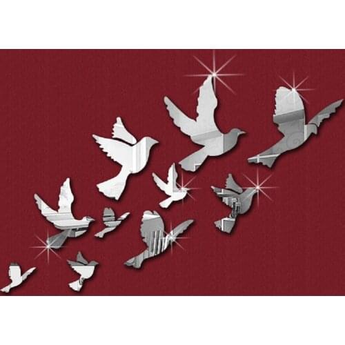 10pcs Peace Pigeons Pattern Flying Birds Acrylic 2014 Crystal Reflective DIY Mirror Effect 3D Wall Stickers Home Decoration