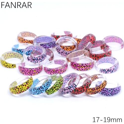 20pcs Mixed Fashion Colorful Leopard Transparent Acrylic Rings for Women Girls 17-19mm Wholesale punk Jewelry