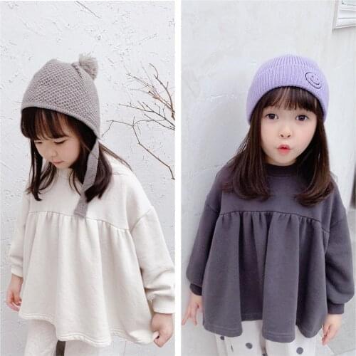 2020 Baby Girls Sweatshirts Autumn Hoodies for Girl Korean Solid Bat Sleeve Doll Sweatshirt Children Hoodies Kids Clothes New
