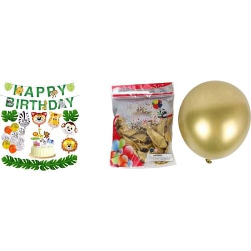 36Pcs Jungle Animals Balloons Set Foil Balloon with 50Pcs 10 Inch Metallic Latex Balloons