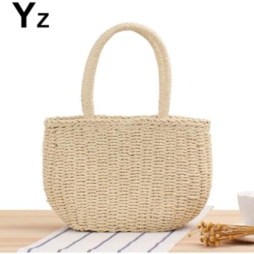 Aaby 2021 Fashion Women Straw Bag Woven Bag Summer Beach Rattan Shoulder Bag Casual Handbag