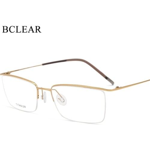 BCLEAR Classic Fashion Men Pure Titanium Half Rim Glasses Frames Myopia Optical Frame Ultra-light Slim Eyeglasses Comfortable