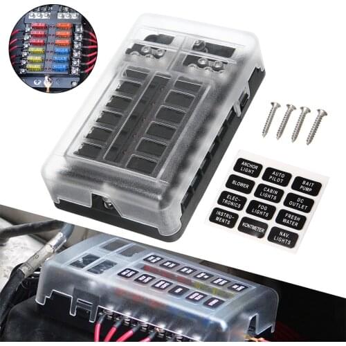 DC 32V 100A 12 Way Fuse Box Block Holder ATC ATO Blade LED Fuse Box with Screws&Labels For Car Marine Caravan