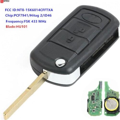 Keyecu Car Complete Remote Key Fob 433Mhz For Land Rover Discovery 3 LR3 Flip Car Keys With PCF7941 Chip 3 Buttons HU101 Blade