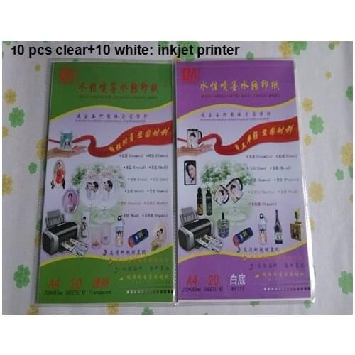 For metal, jade,glass,shell,crystal, flowers (10 clear+10 white) /lot inkjet water-based inkjet water transfer paper