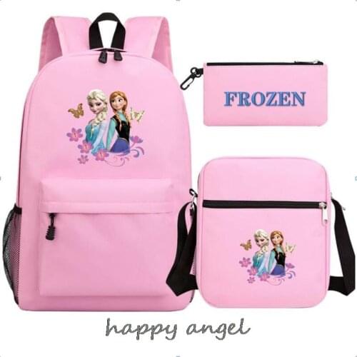 Disney Frozen Elsa Backpack School Bags Girls Printing Canvas Child School Backpack Teenager 3pcs Preppy Rucksack Cute Bookbag