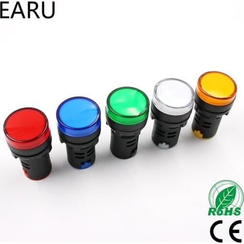 1pcs 12V 24V 110V 220V 380V 22mm Panel Mount LED Power Indicator Pilot Signal Light Lamp AD16-22 Red Blue White Green Yellow
