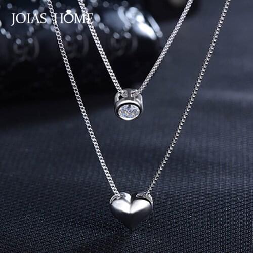 JoiasHome Fashion Silver 925 Jewelry Pendants Heart-shaped Double Necklace for women Zircon Gemstone Pendant Wedding Party Gift