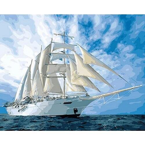 Painting By Numbers DIY Dropshipping 40x50 50x65cm A white sailboat tip Landscape Canvas Wedding Decoration Art picture Gift