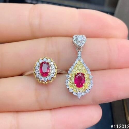 KJJEAXCMY Fine Jewelry 925 sterling silver inlaid natural ruby girl popular necklace pendant ring set support test Chinese style