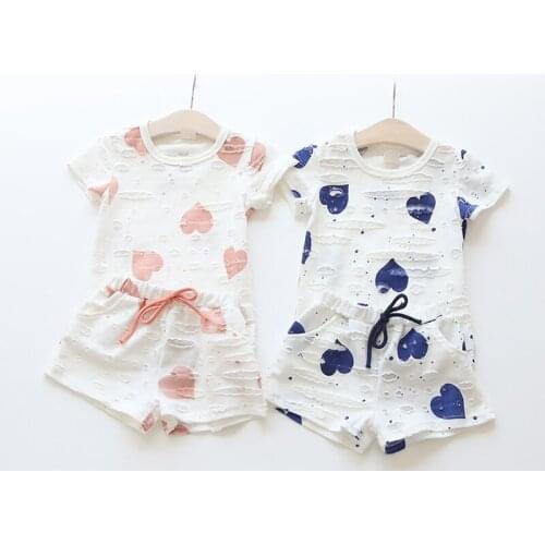Kids Clothing Baby Girls Clothes Casual Sets Summer 2pcs sets Heart Printed Girl Tops Shirts + Shorts Suits Childrens Clothing