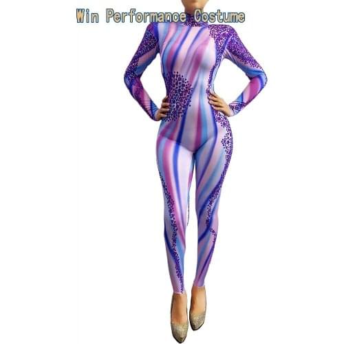 Halloween Cosplay 3D Printed Warrior Cosplay Costume Bodysuit For Women jumpsuit colorful skinny Party show Model Club Bar