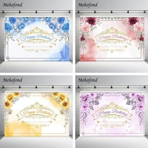 Mehofond Prince Princess Birthday Party Photography Backdrop Pink Blue Flower Gold Crown Boy Girl Photo Background Studio Banner
