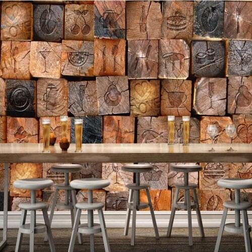 Milofi custom large 3D retro nostalgic 3D wood block wood grain background wall decoration wallpaper mural
