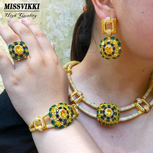 Missvikki Luxury Gorgeous Big Square Necklace Earrings Jewelry Set Women Wedding Sparkly Women Wedding Engagement High Quality