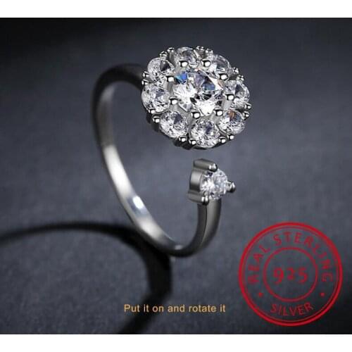 Trendy Fashion 925 Sterling Silver Dazzling CZ Rotate Opening Rings Engagement Wedding Rings For Women anillos S-R295