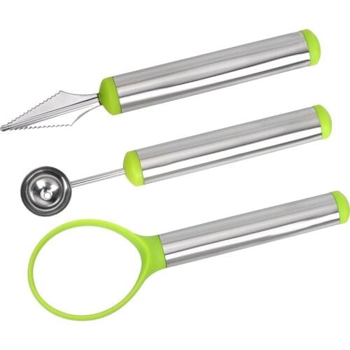 3 Pcs/Set Stainless Steel Fruit Platter Set Fruit Tools Watermelon Carving Knife Cream Spoon Kitchen Gadget