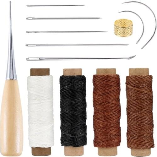LMDZ Leather Sewing Kit Sewing Awl Copper Ring Thimble Hand Stitcher Leather Craft Needle Hand Stitching Tools Accessories