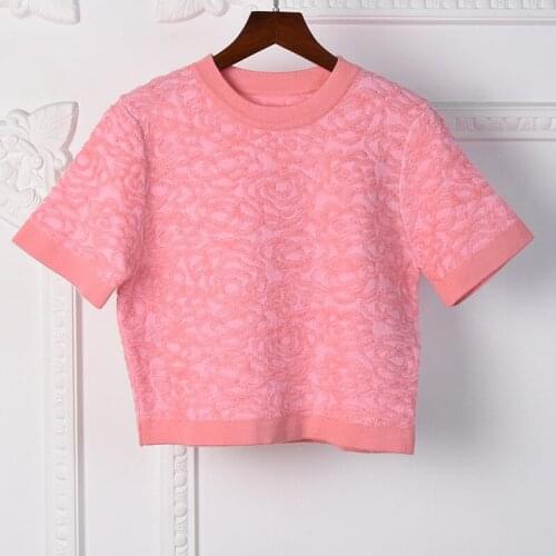2021 Spring New designer womens High Quality knitted T-shirts Chic sweet short Tee tops C095