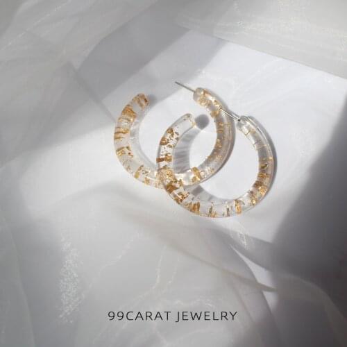 99 carat exaggeration new transparent Ring Earring with gold foil embellishment fresh, natural, sweet and lovely female