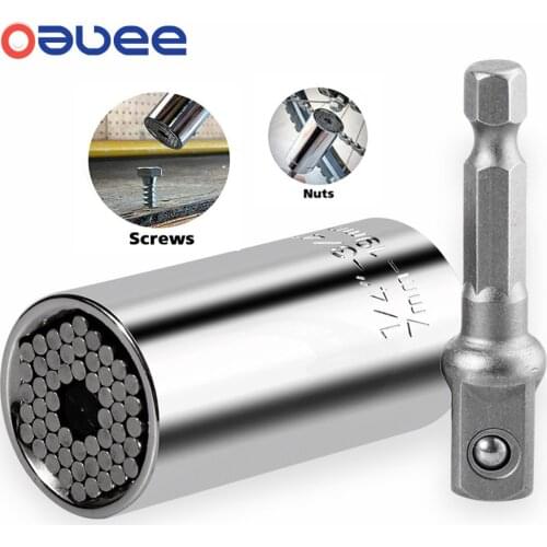 Oauee Universal Torque Wrench Head Set Socket Sleeve 7-19mm Power Drill Ratchet Bushing Spanner Key Grip Multi Hand Tools
